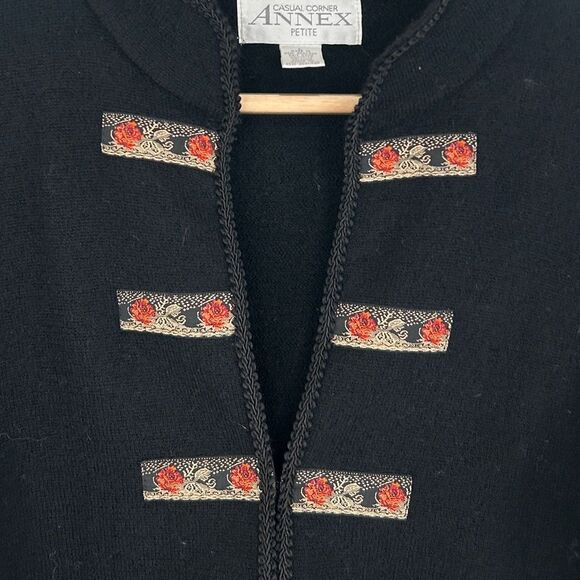Vintage Casual Corner Annex Black Floral Embroidered Asian Cardigan Wool Jacket - Picture 7 of 8